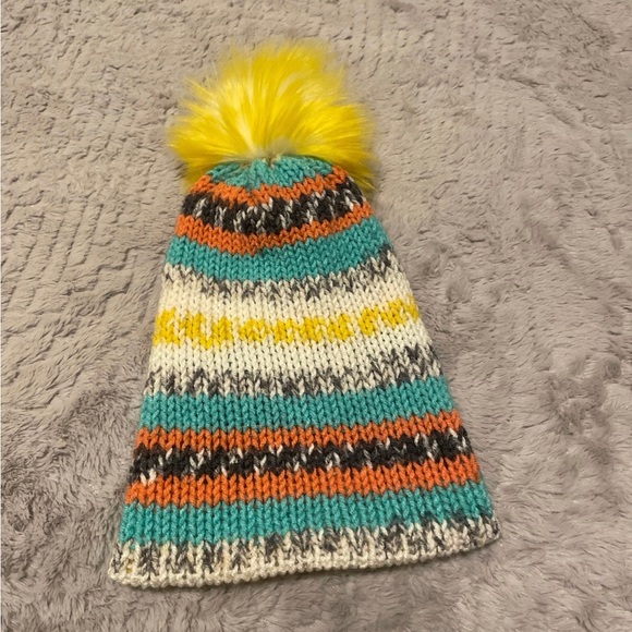 Handknit Colorful Boho Pompom Beanie - Picture 2 of 5